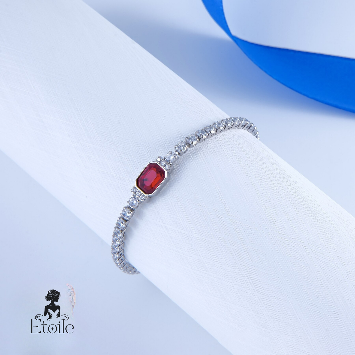 ✨ اسوارة تنس زركون – أحمر وأبيض ✨