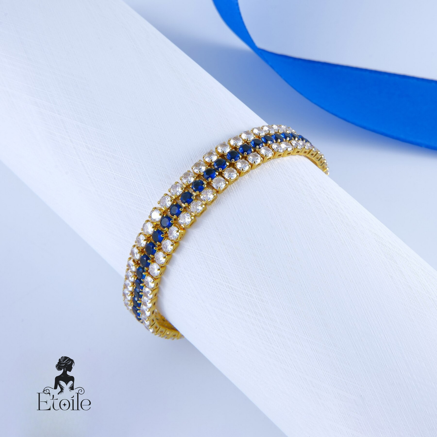 ✨ اسوارة تنس زركون عريض – أزرق ✨