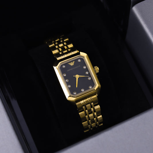 ✨ ساعة أرمني – ذهبي بمينا أسود فاخر ✨