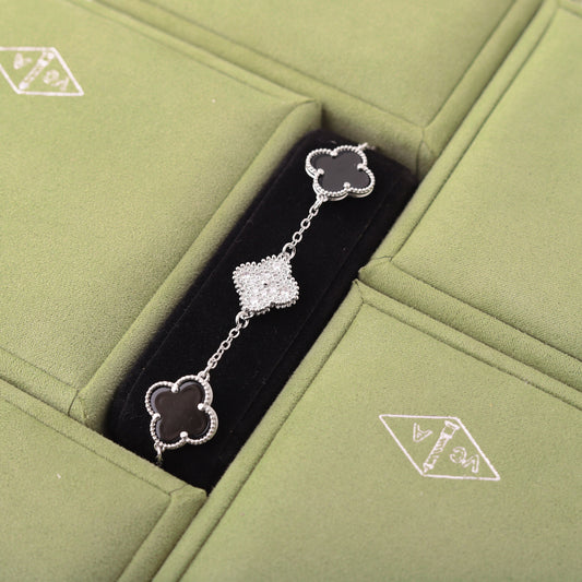 ✨ أسوارة فان كليف أسود وفضي زركون - مختوم بختم الأصالة ✨ (مختم)