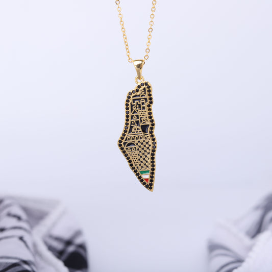 ✨ سنسال خارطة فلسطين – زركون أسود ✨