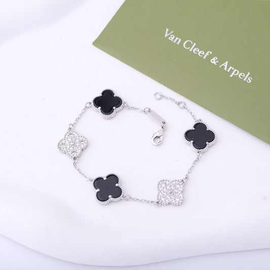 ✨ أسوارة فان كليف أسود وفضي زركون - مختوم بختم الأصالة ✨ (مختم)