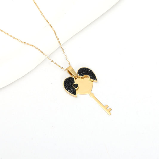 سنسال مفتاح القلب مع زركون أسود 🔑🖤