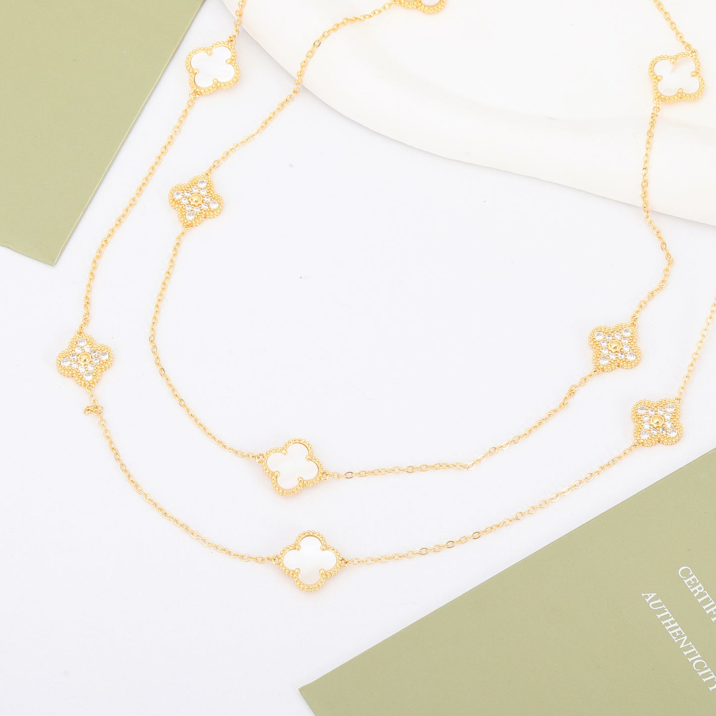 ✨ سنسال فان كليف 160 سم - نصف زركون أبيض وذهبي ✨