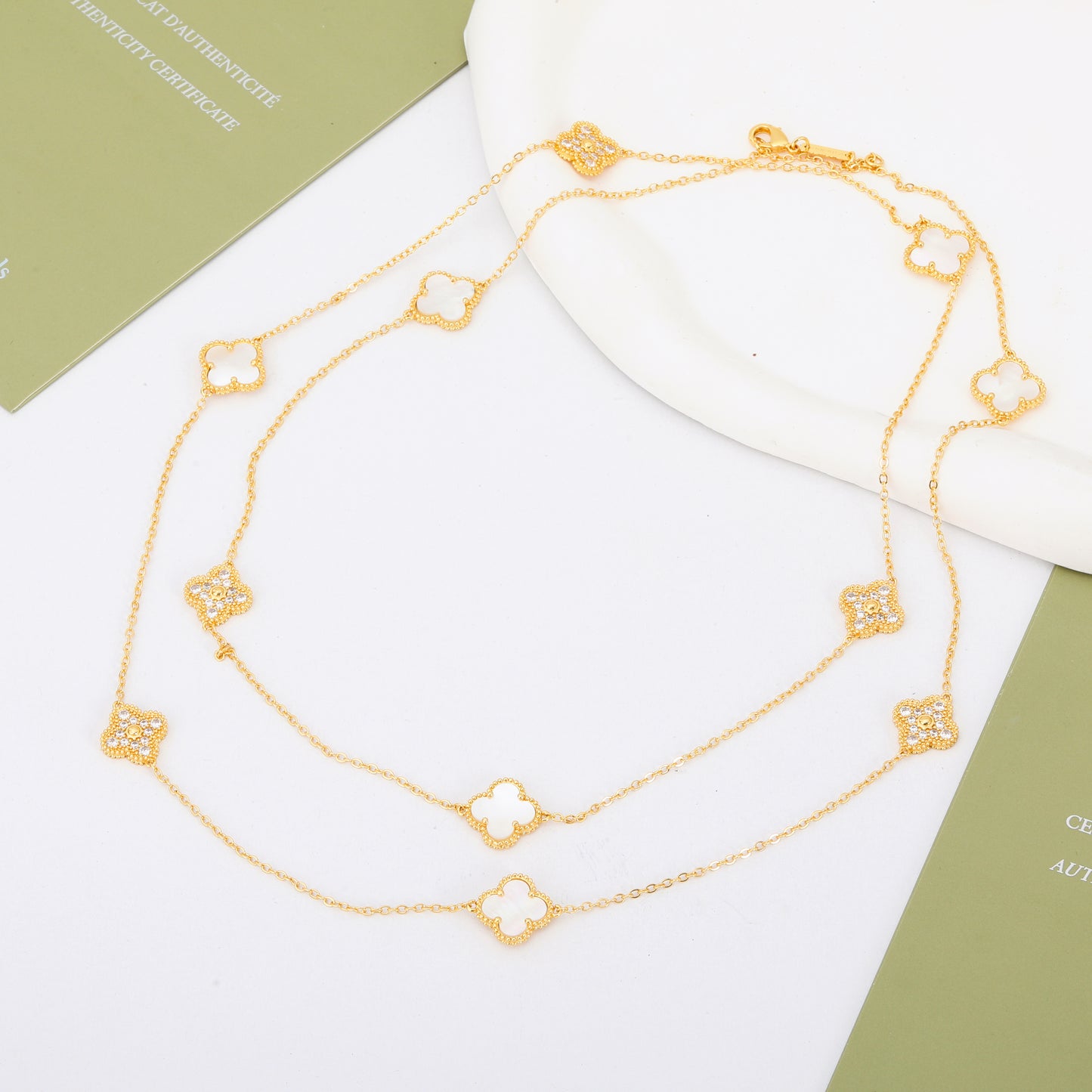 ✨ سنسال فان كليف 160 سم - نصف زركون أبيض وذهبي ✨