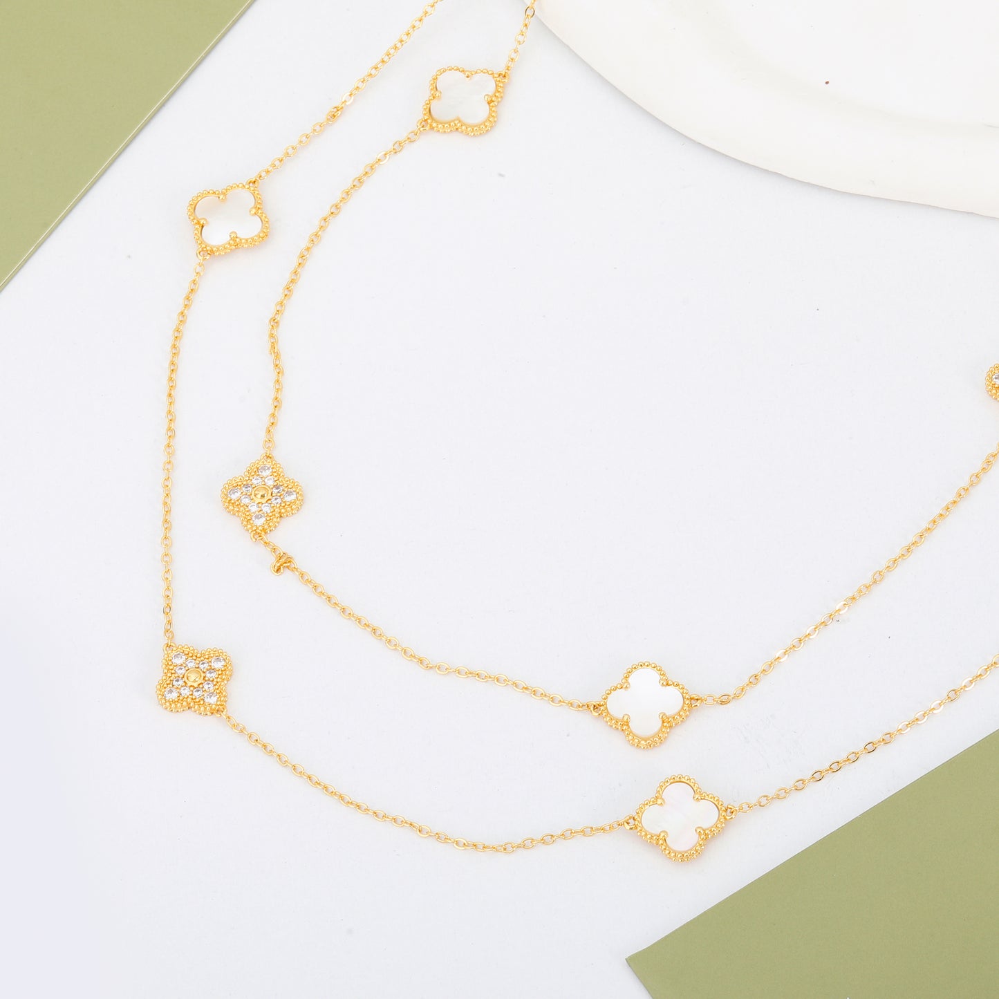 ✨ سنسال فان كليف 160 سم - نصف زركون أبيض وذهبي ✨