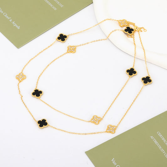 ✨ سنسال فان كليف 160 سم - نصف زركون أسود وذهبي ✨