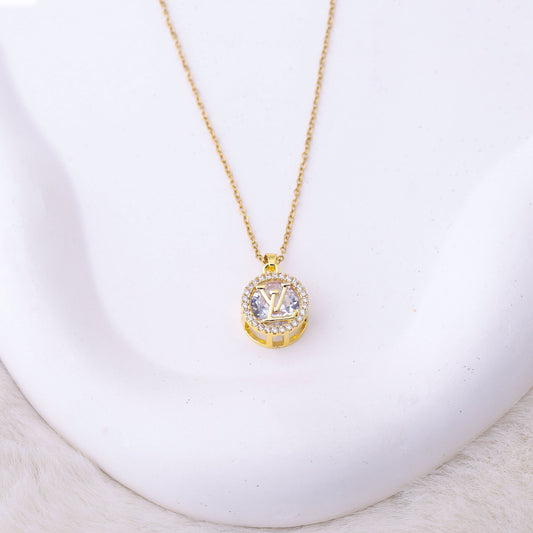 ✨ طقم لويس فيتون LV – مدور بزركون ذهبي ✨