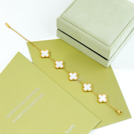 ✨ أسوارة فان كليف أبيض وذهبي ستيل ✨