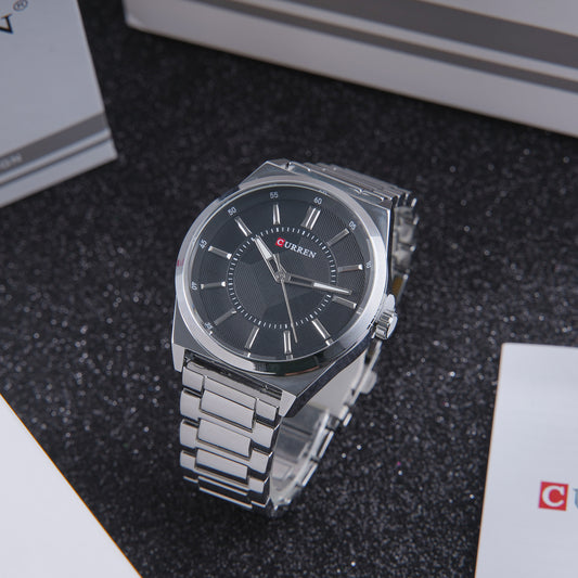 ⚫ ساعة Curren Black Steel – أناقة التباين بين الفضي والأسود الكلاسيكي 🤍