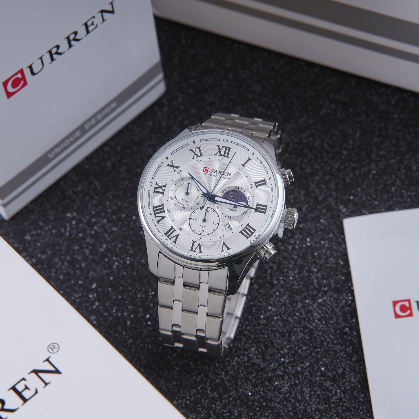 ⚪ ساعة Curren Steel Silver – الرقي الكلاسيكي ولمعان الستانلس ستيل ✨