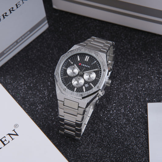 ⚫ ساعة Curren Contrast Steel – أناقة التباين بين الفضي والأسود 🤍