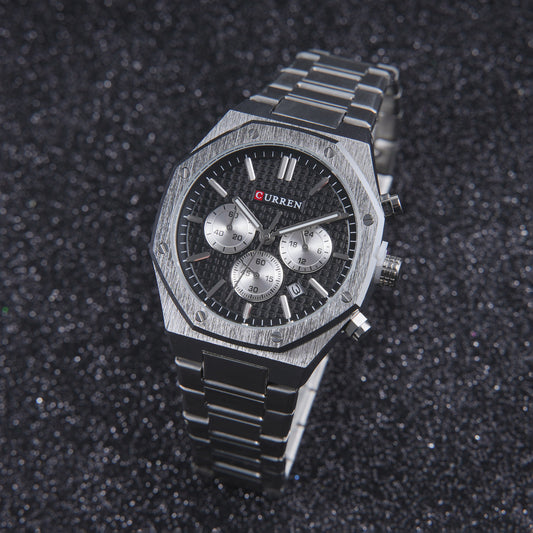 ⚫ ساعة Curren Contrast Steel – أناقة التباين بين الفضي والأسود 🤍