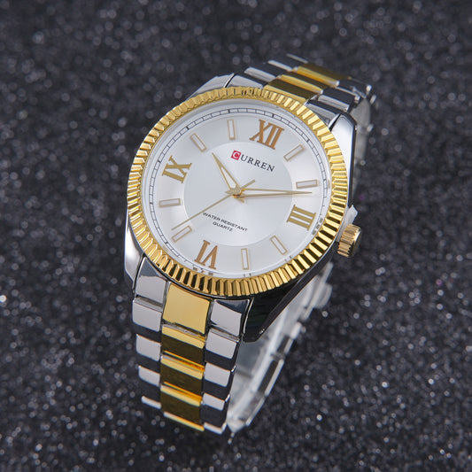 ✨ ساعة Curren Two-Tone Luxe – مزيج الذهب والمعدن بلمسة كلاسيكية 💛