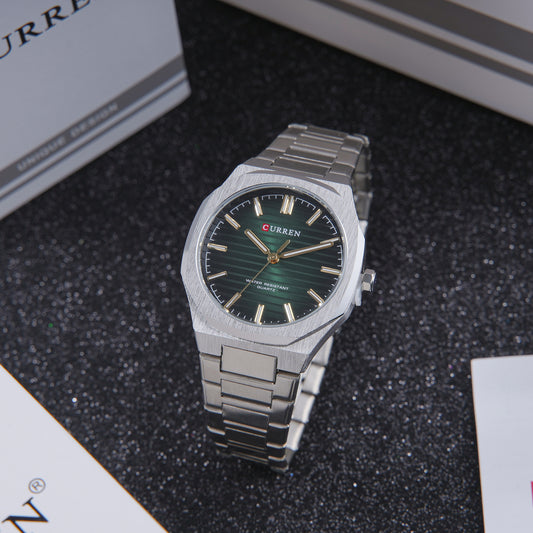 💚 ساعة Curren Octa Green Silver – هندسة التميز ولون الطبيعة الساحر 🌿