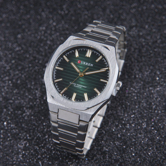 💚 ساعة Curren Octa Green Silver – هندسة التميز ولون الطبيعة الساحر 🌿