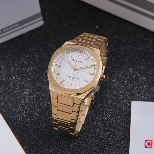 👑 ساعة Curren Octa White Gold – فخامة الذهب وإشراقة التصميم الثماني 🤍