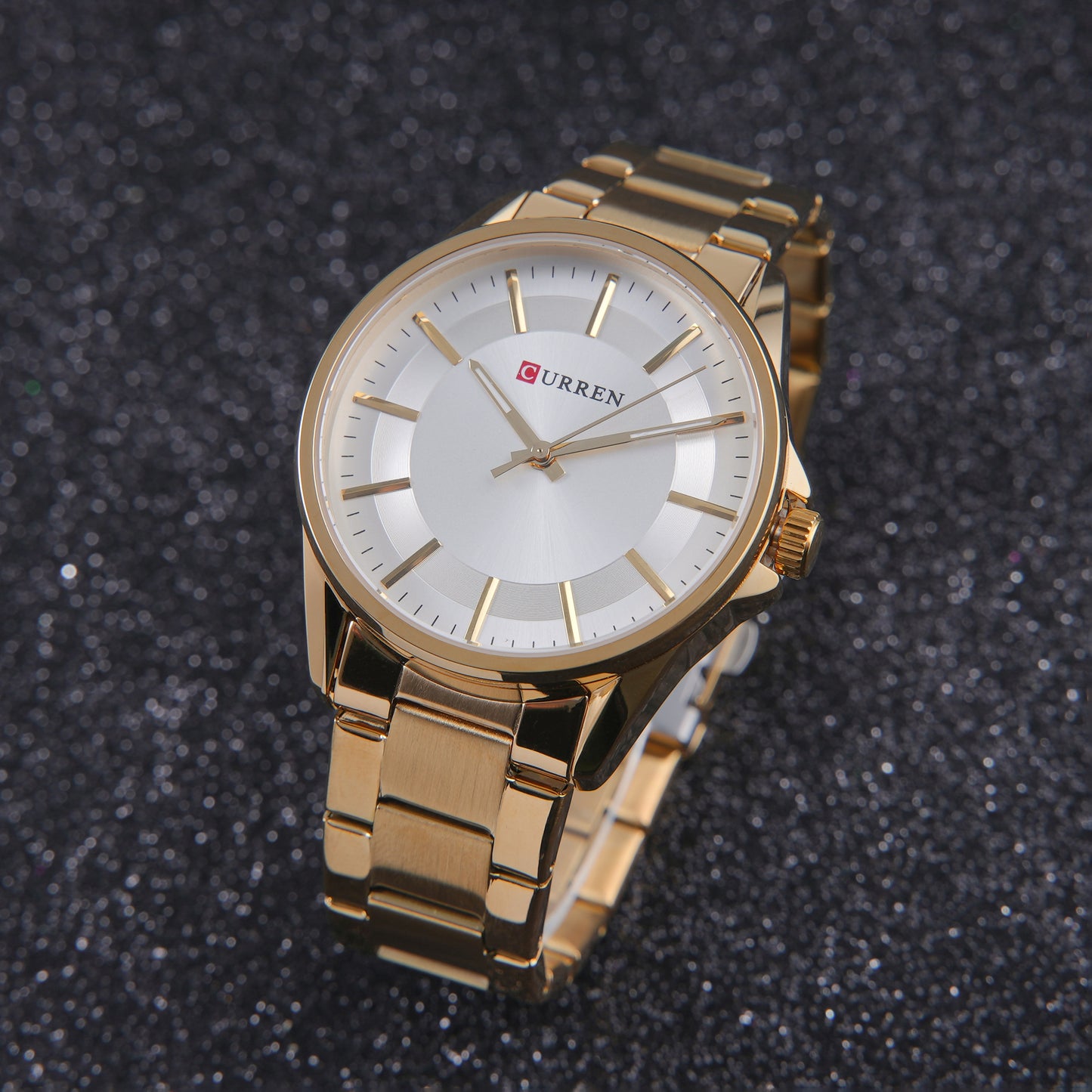 👑 ساعة Curren Gold-White Classic – نقاء الإشراقة و فخامة الذهب الدائري ✨