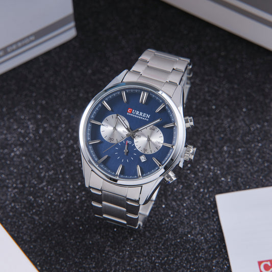 💙 ساعة Curren Navy Classic – الرقي الفضي وعمق الكحلي الساحر 🌊