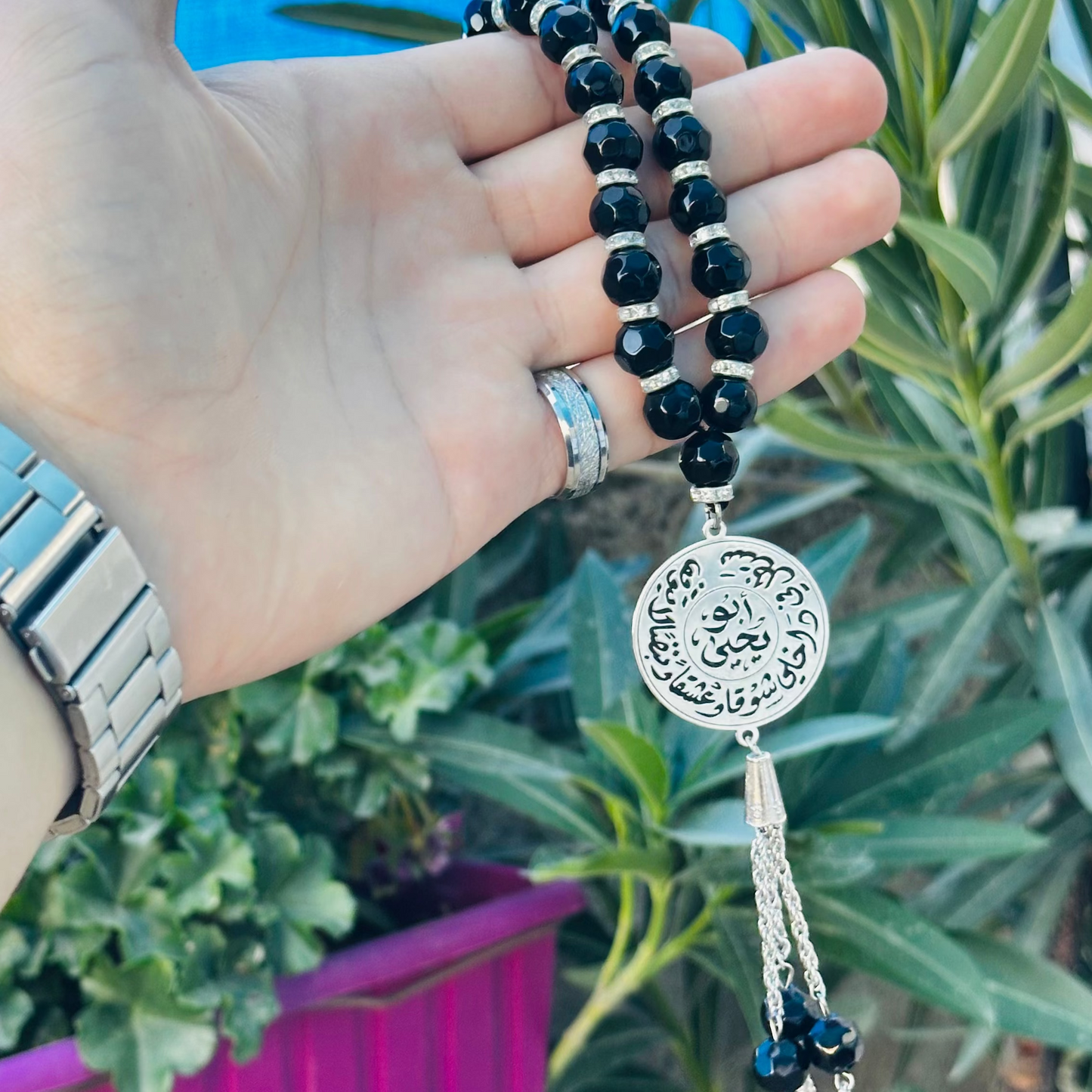 ✨ مسبحة فضة - وجه واحد مخصص ✨