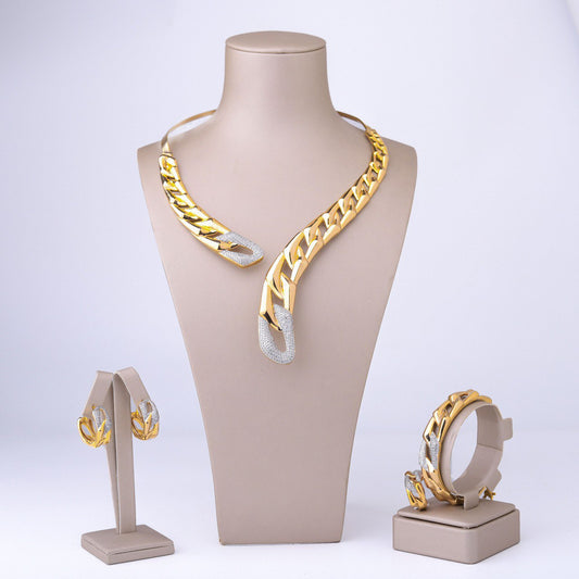 ✨ طقم لازوردي – 4 قطع ذهبي بزركون فضي ✨