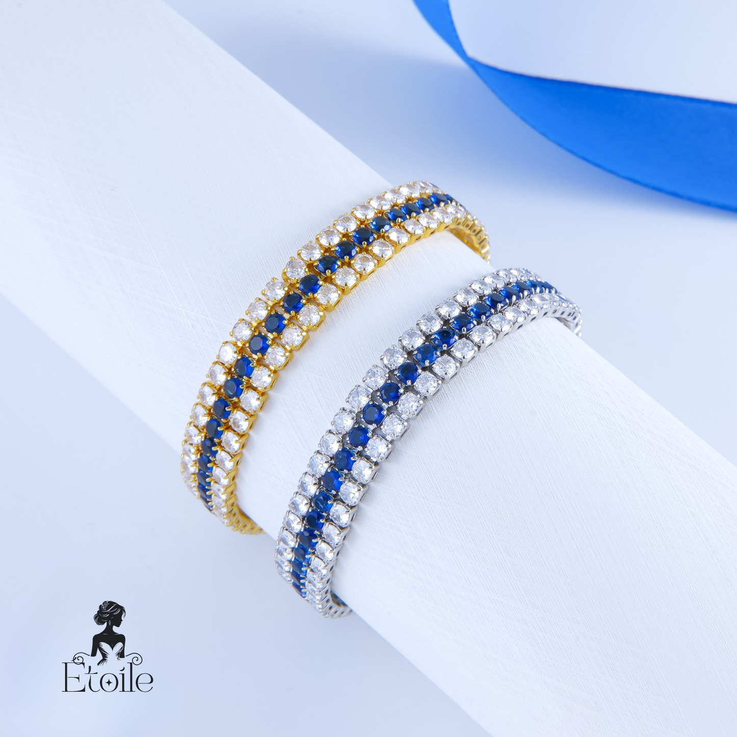 ✨ اسوارة تنس زركون عريض – أزرق ✨