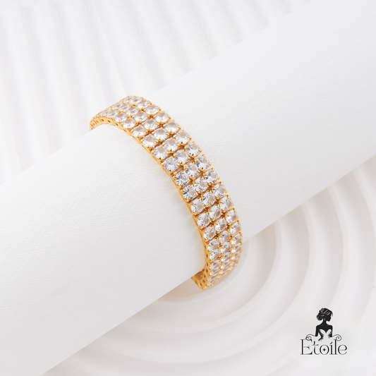 ✨ اسوارة تنس زركون عريض سادة – ذهبي ✨