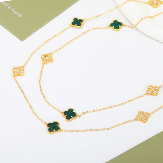 ✨ سنسال فان كليف 160 سم - نصف زركون أخضر وذهبي ✨