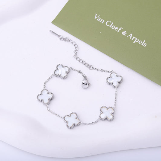 ✨ أسوارة فان كليف أبيض وفضي ستيل ✨