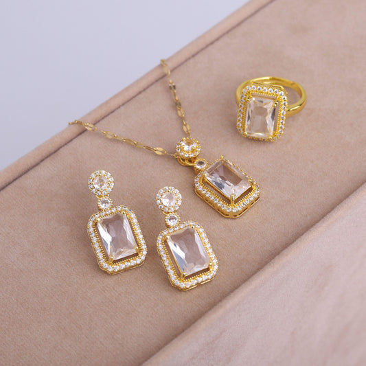 ✨ طقم لازوردي – 3 قطع ذهبي فل زركون ✨