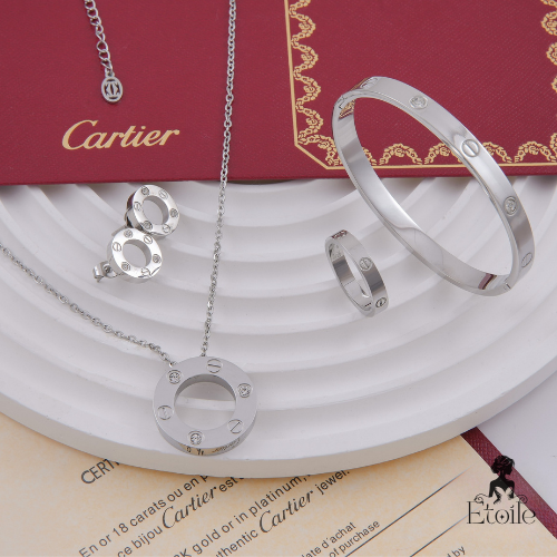 ✨ طقم كارتير - 4 قطع فضي زركون ✨