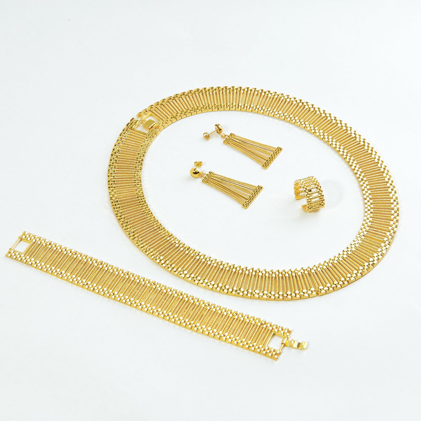 👑 طقم رولكس 4 قطع: سنسال، حلق، إسوارة، خاتم 🔱