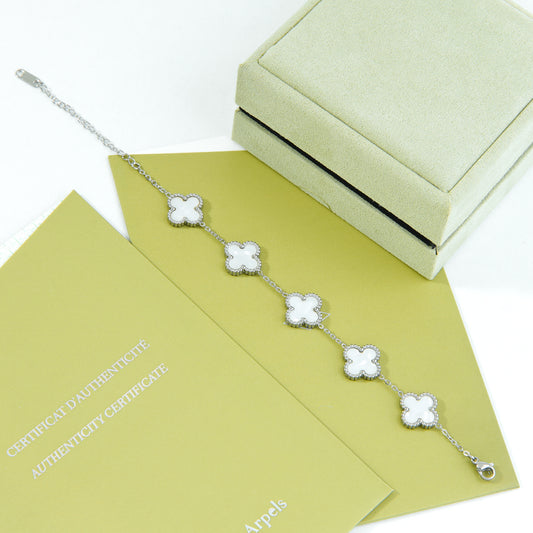 ✨ أسوارة فان كليف أبيض وفضي ستيل ✨