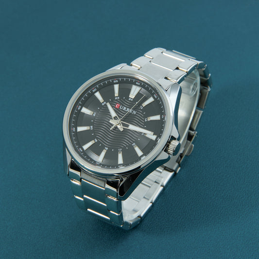 ⬛ ساعة Curren Steel Duo – تباين الفخامة بين الفضي والأسود الهندسي 🤍