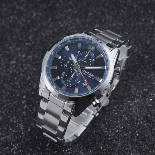 💙 ساعة Curren Blue Ocean – نقاء الفولاذ الفضي وعمق الأزرق الساحر 🌊