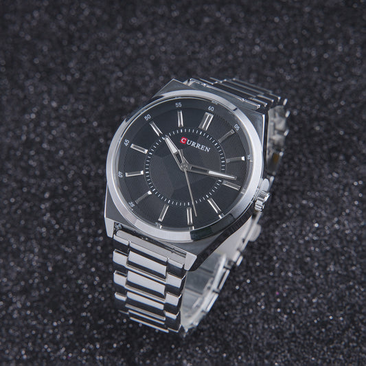 ⚫ ساعة Curren Black Steel – أناقة التباين بين الفضي والأسود الكلاسيكي 🤍