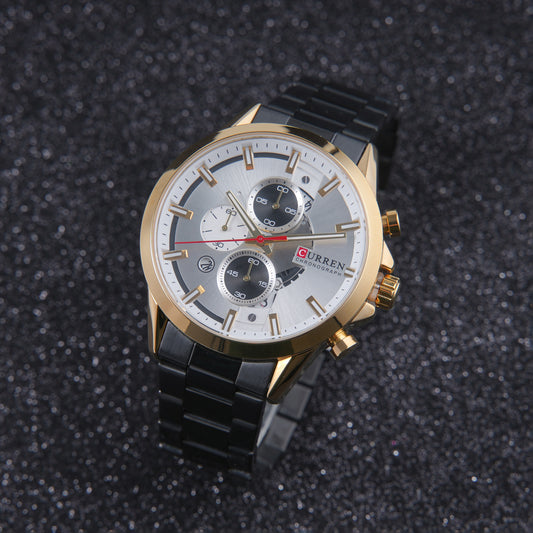 🖤 ساعة Curren Gold-Black Power – تحالف الذهب والفخامة السوداء 🔱