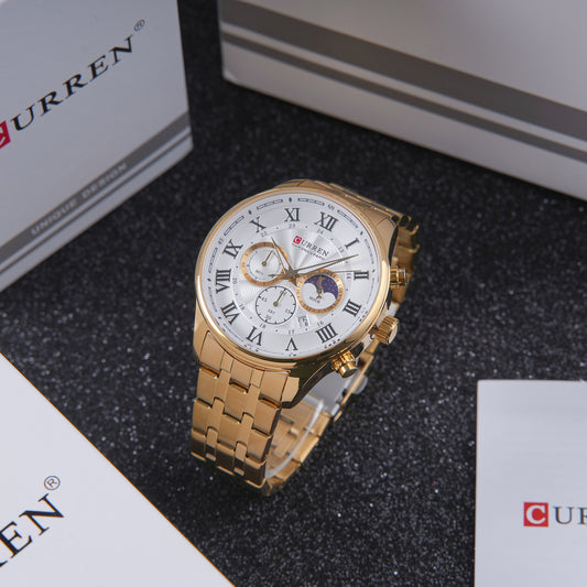 👑 ساعة Curren Golden Legacy – إشراقة الذهب الخالص والفخامة الكلاسيكية ✨