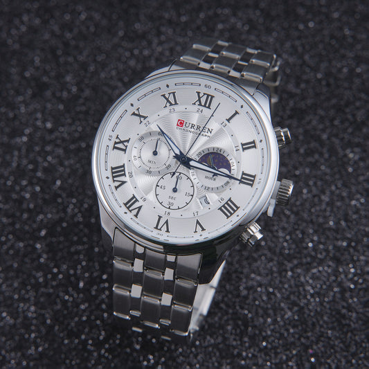 ⚪ ساعة Curren Steel Silver – الرقي الكلاسيكي ولمعان الستانلس ستيل ✨