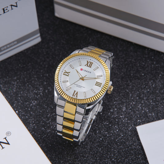 ✨ ساعة Curren Two-Tone Luxe – مزيج الذهب والمعدن بلمسة كلاسيكية 💛