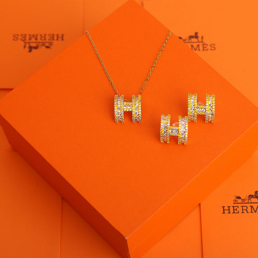 ✨ طقم هيرمز – فل زركون ذهبي فاخر ✨