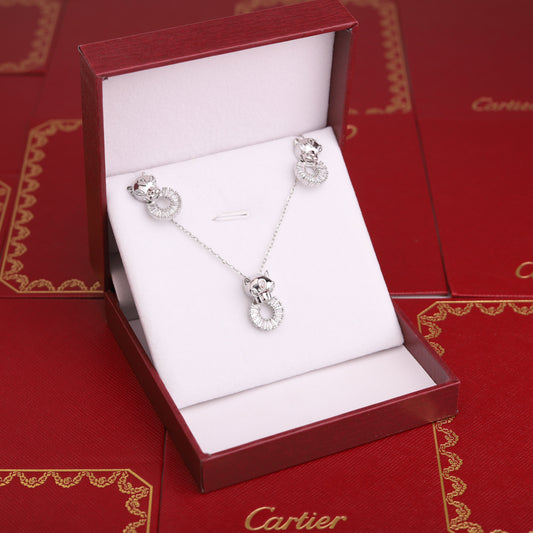 ✨ طقم كارتير نمر - قطعتين بزركون فضي ✨
