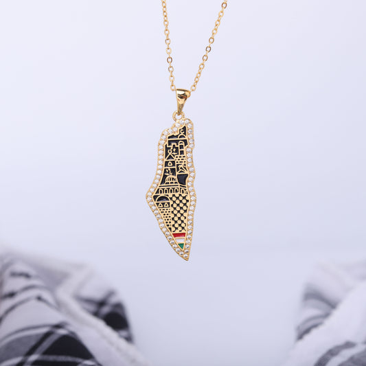 ✨ سنسال خارطة فلسطين ذهبي بزركون أبيض 🇵🇸 ✨