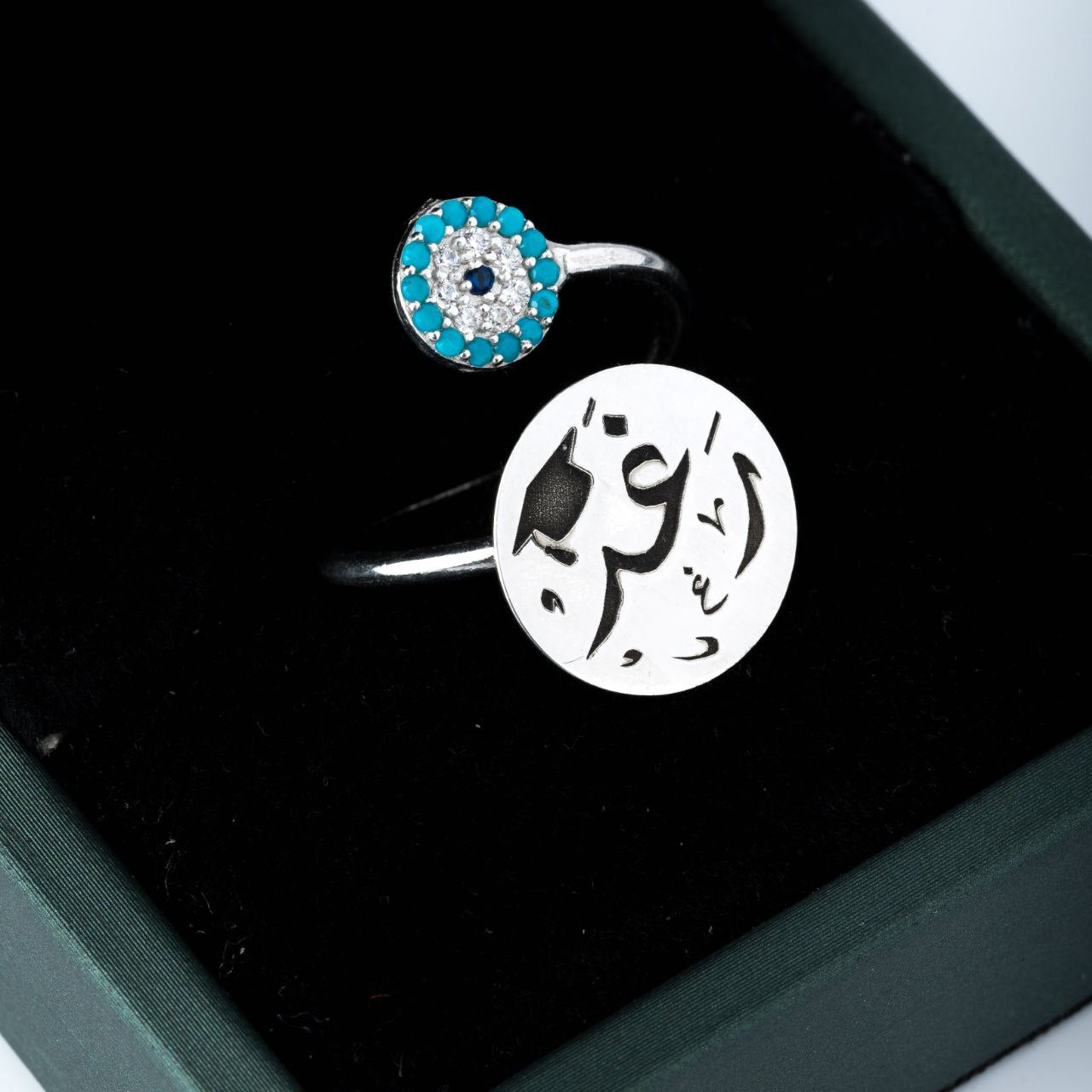 خاتم فضة مع زركون أزرق 💎🔹