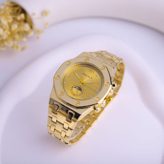 🔶 ساعة Octagon Luxe – هيبة التصميم الثماني وفخامة الذهب 👑